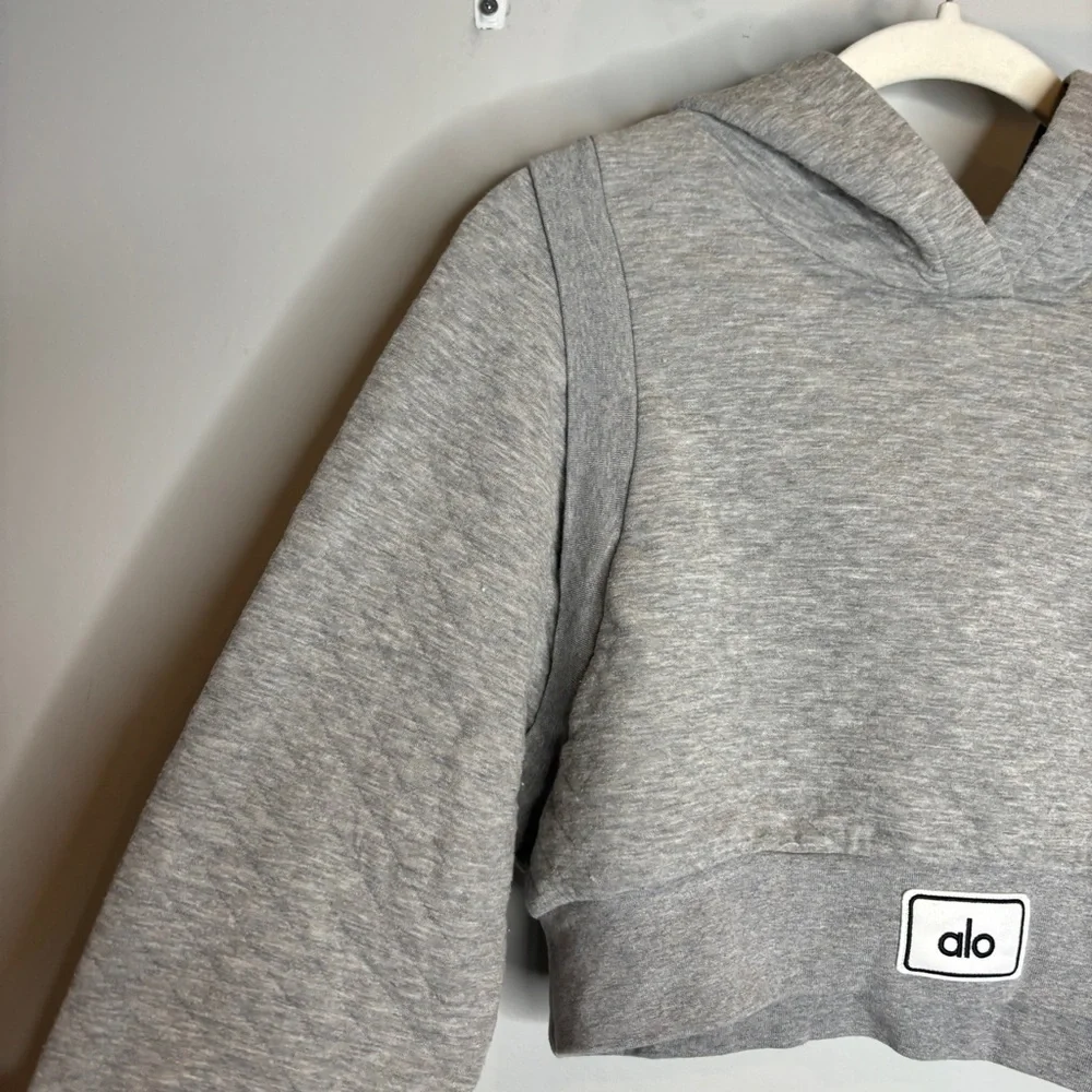 Alo Quilted Cropped Arena Hoodie Heather Grey SMALL